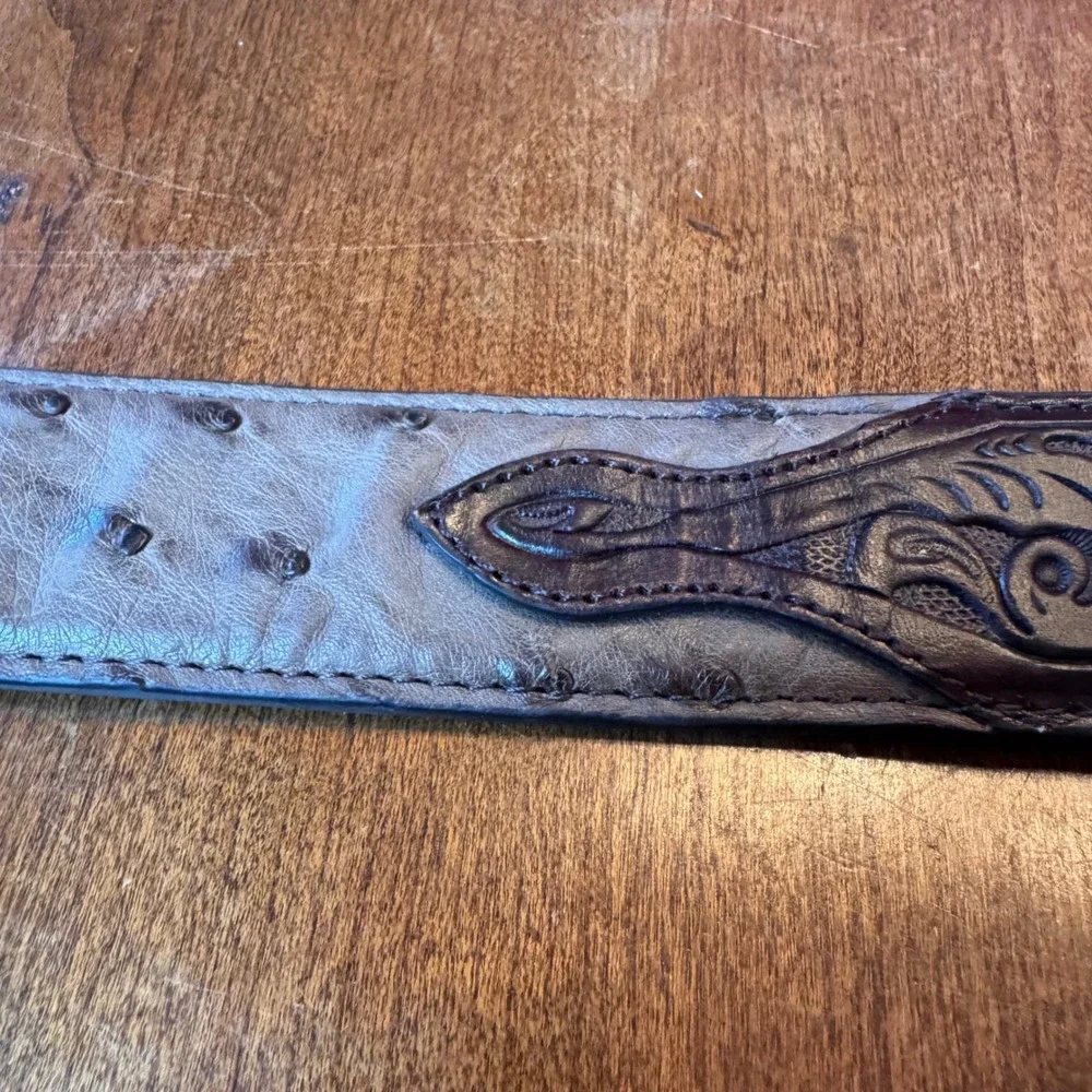 R Watson Belt Mens 40 Brown Kango Tobac Full‎ Quill Ostrich Tooled RWB2312